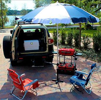 The Grillbrella TG3000 is easily positioned to accomodate all tailgating needs.